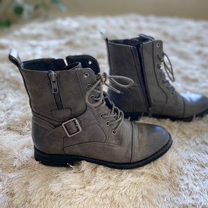 Grey Faux Leather Boots
